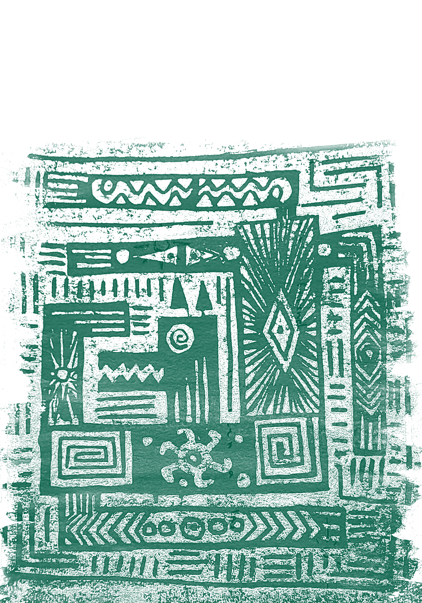 Couverture montrant un monstre carré sur des motifs géométriques