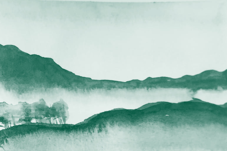Dessin à l'aquarelle de montagnes vertes